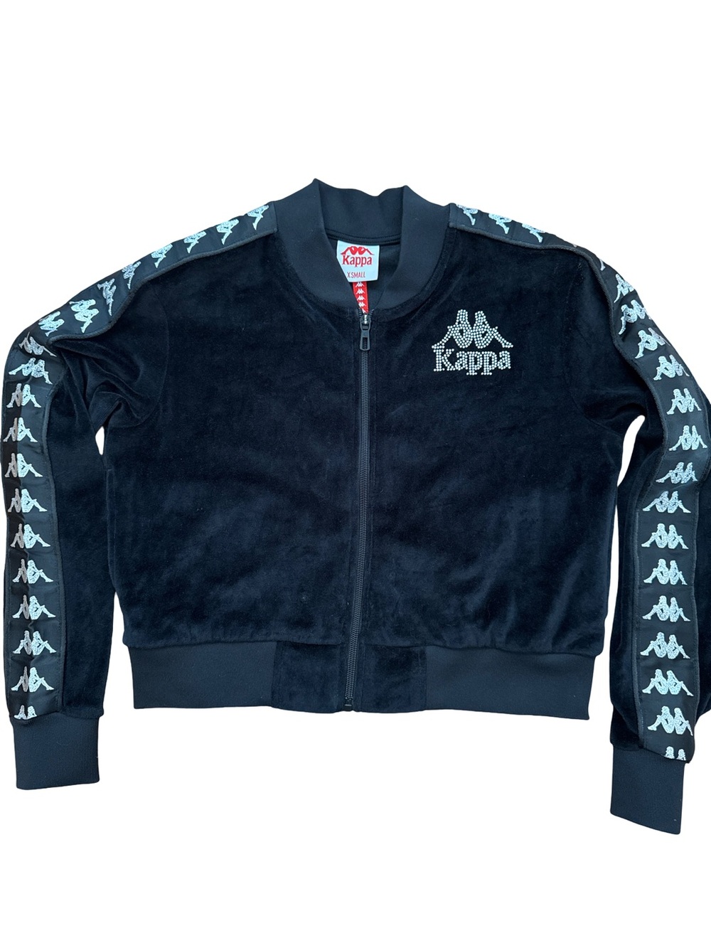 Kappa Women's Rhinestone Embellished Velour Crop Zip-Up Track Jacket Size XS